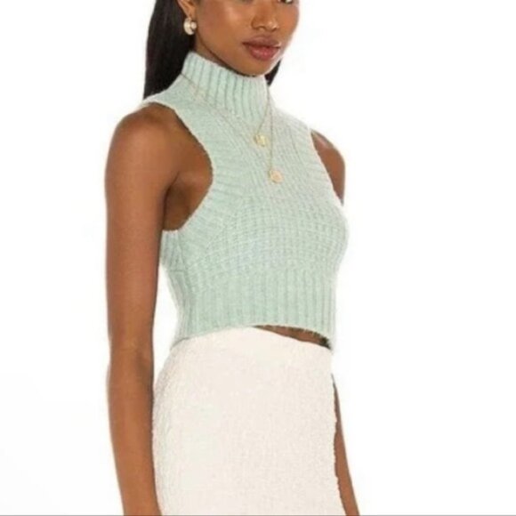 For Love & Lemons Mint Dominique Cropped Backless Sweater Tank Size XL - Picture 2 of 15